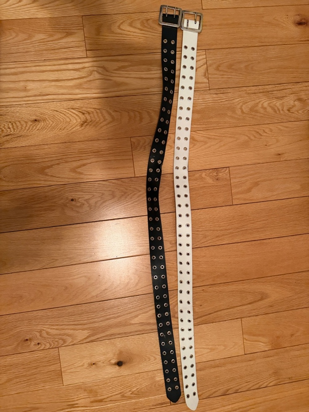 Double Grommet Adjustable Leather-Style Belts - Black & White